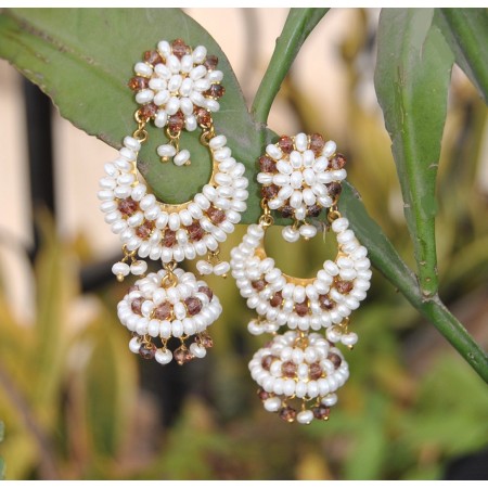 Brown Crystal Pearl Jhumkas