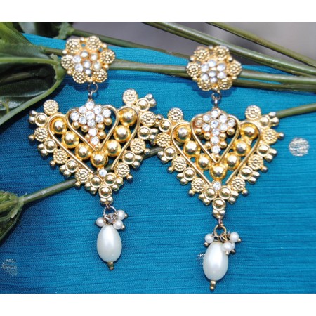 Ethnic Gold Earrings with Pearl Drop