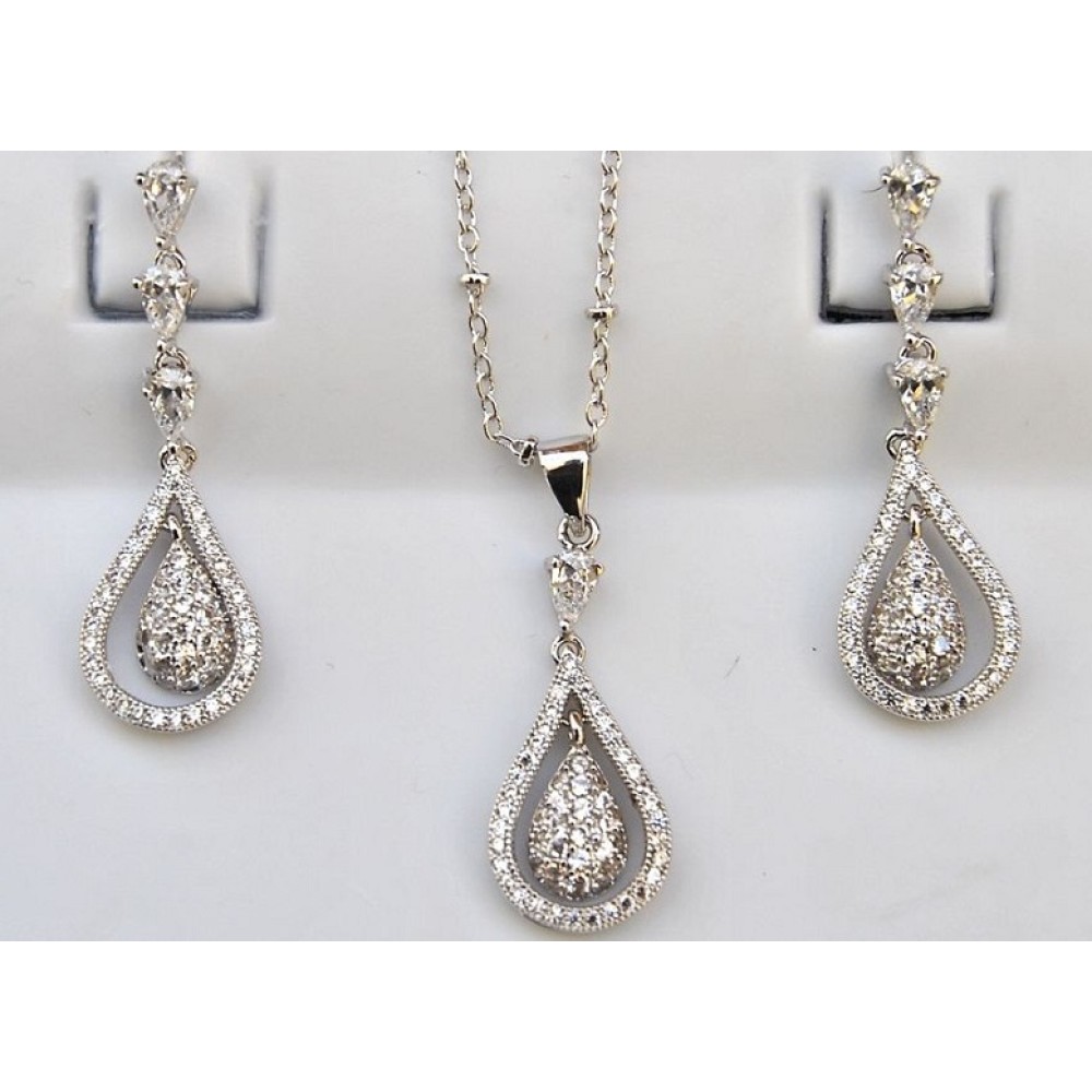 diamond drop earrings and necklace set