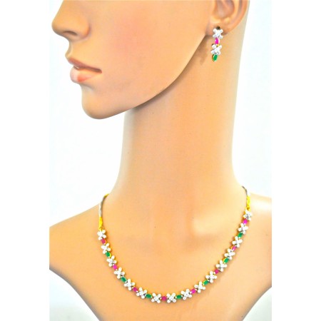 American Diamond Necklace with Rubies and Emeralds