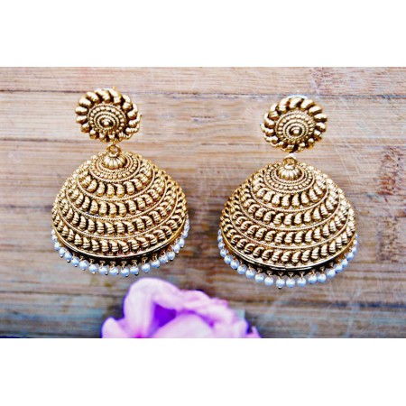 Big Bold Gold Antique Kairi Jhumkas 