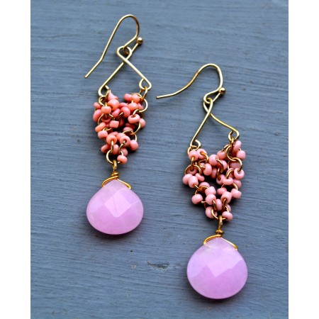 Pink Bunch Stone Drop Earrings