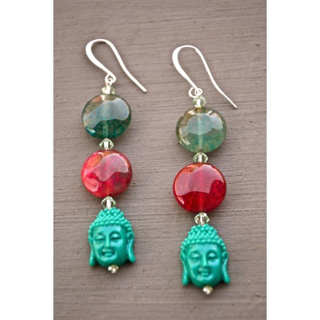 Long Agate Buddha Earrings 