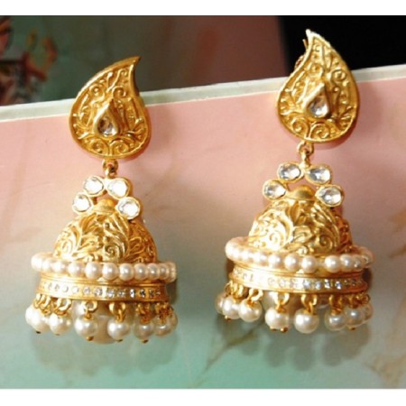 Paan Pearl Antique Jhumka Earrings