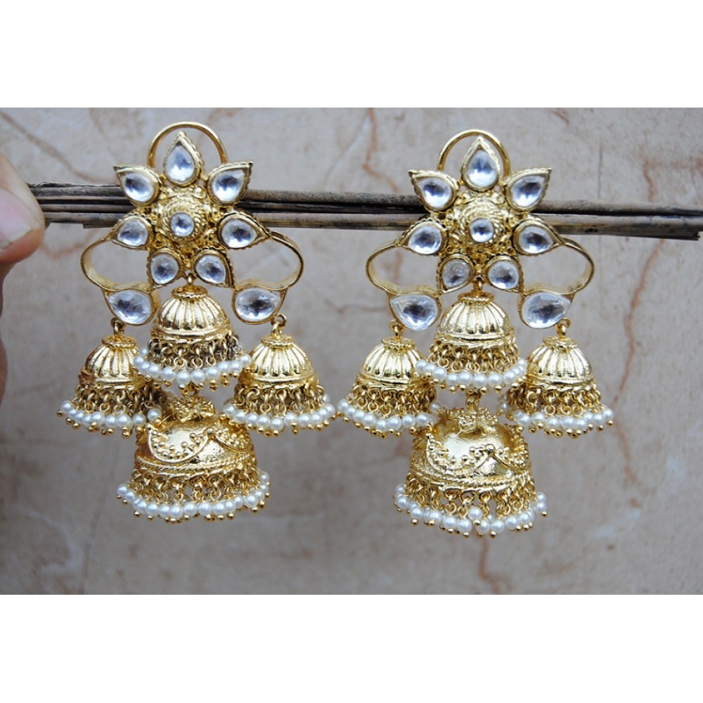 Buy Kaari Floral Polki Jhumka Earrings Online  Aza Fashions