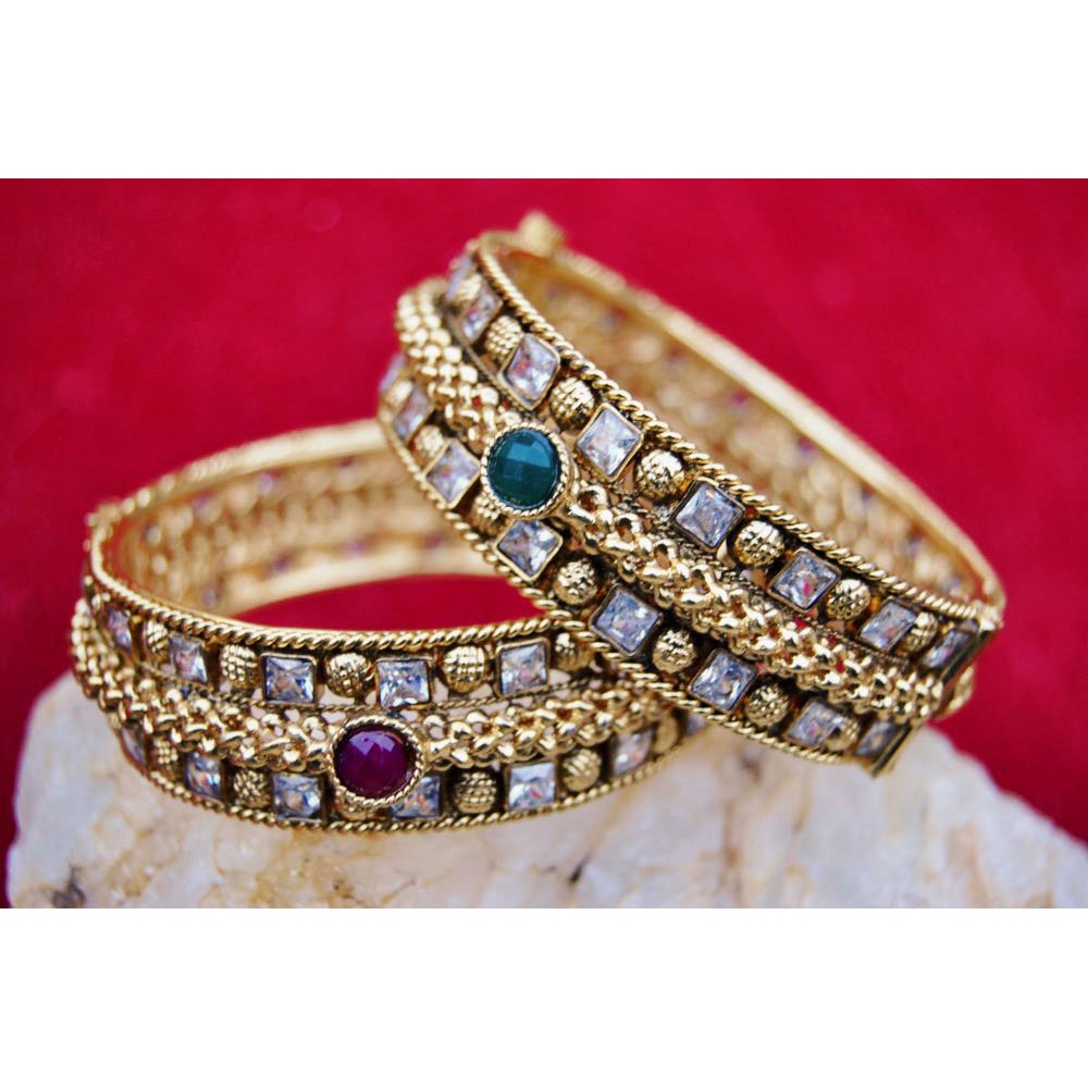 Antique Gold Bridal Square Bead Kada Bangle